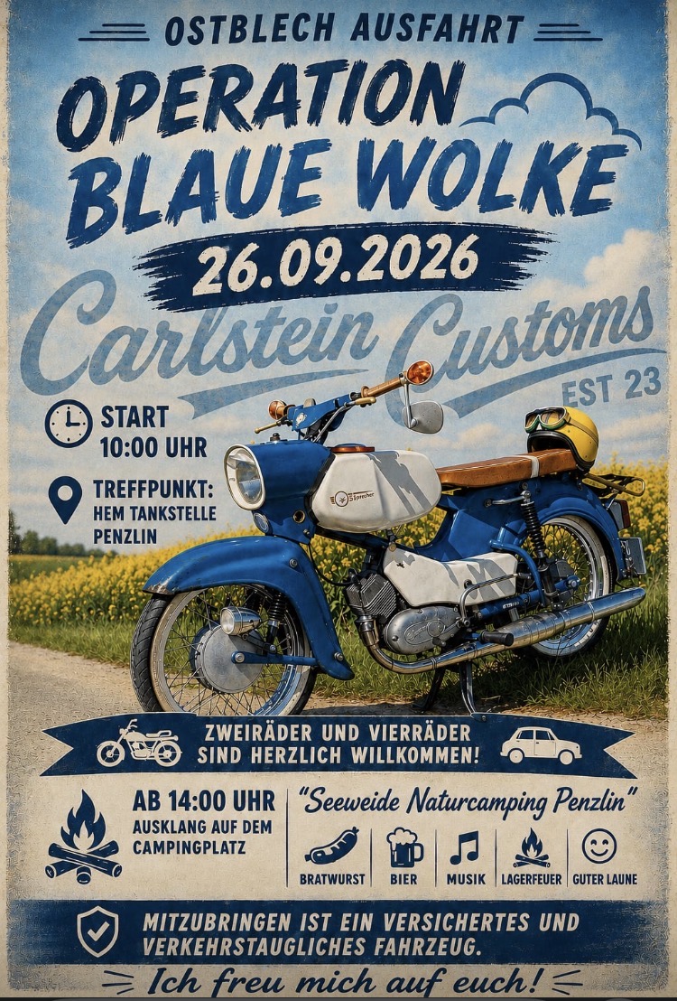 Ostblech Ausfahrt "Operation Blaue Wolke" am 26.September 2026 » Seeweide Naturcampingplatz Penzlin